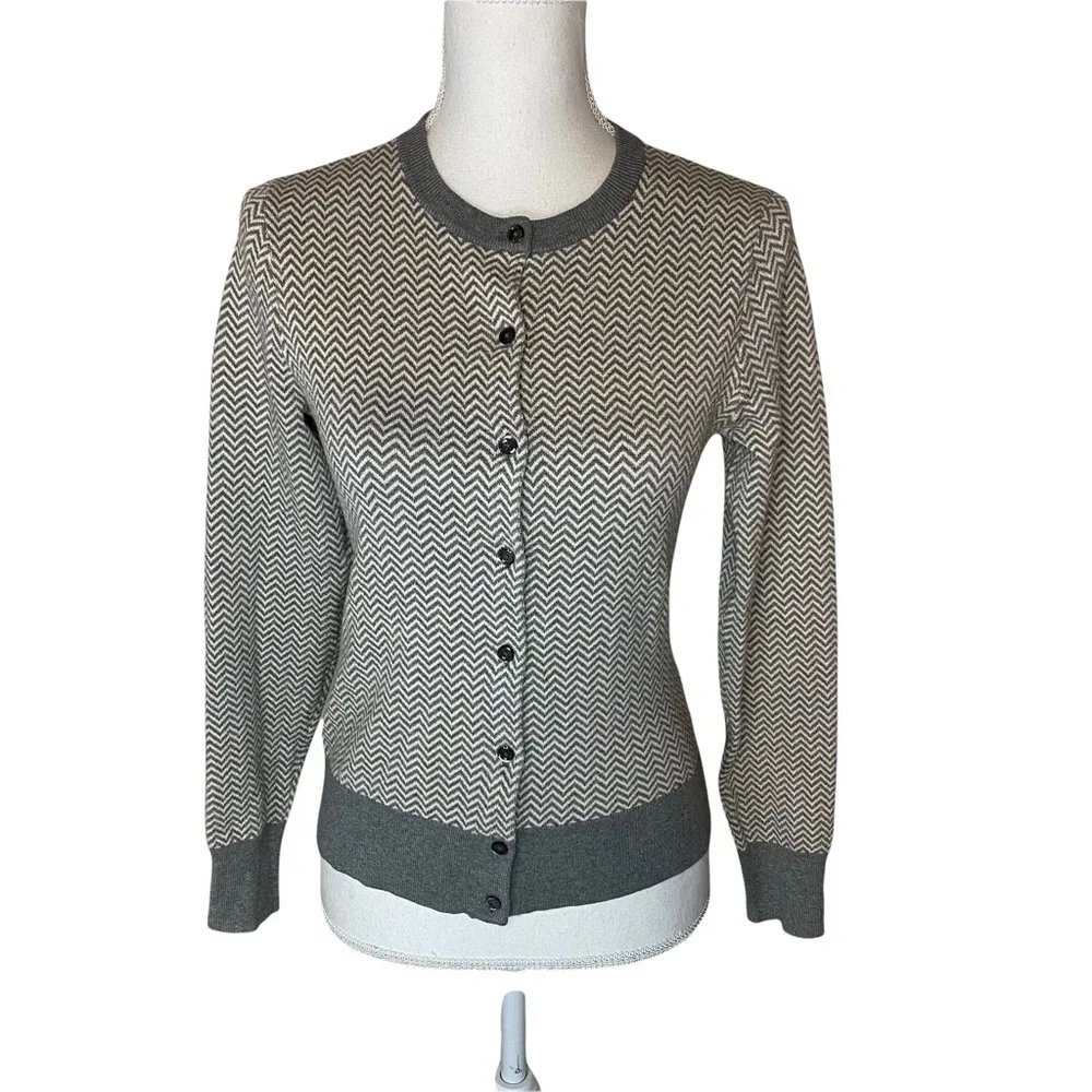 J. Crew Cotton Jackie Cardigan Herringbone Sweater Small